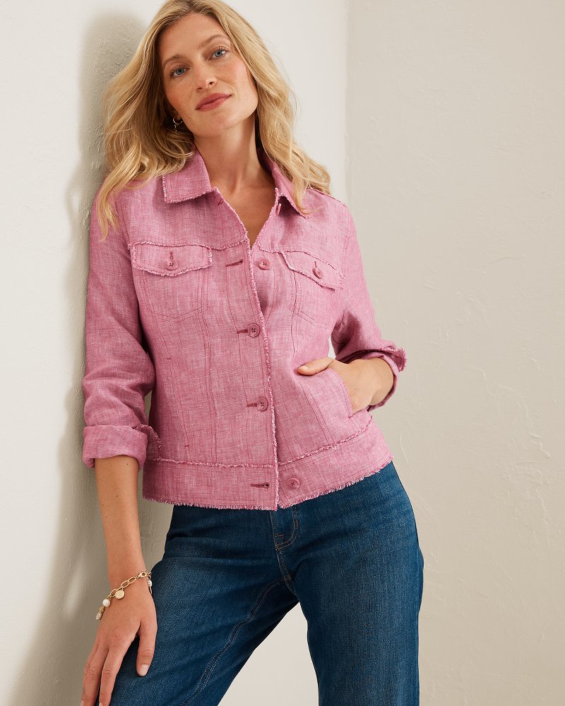 Two Palms Linen Raw-Edge Jacket