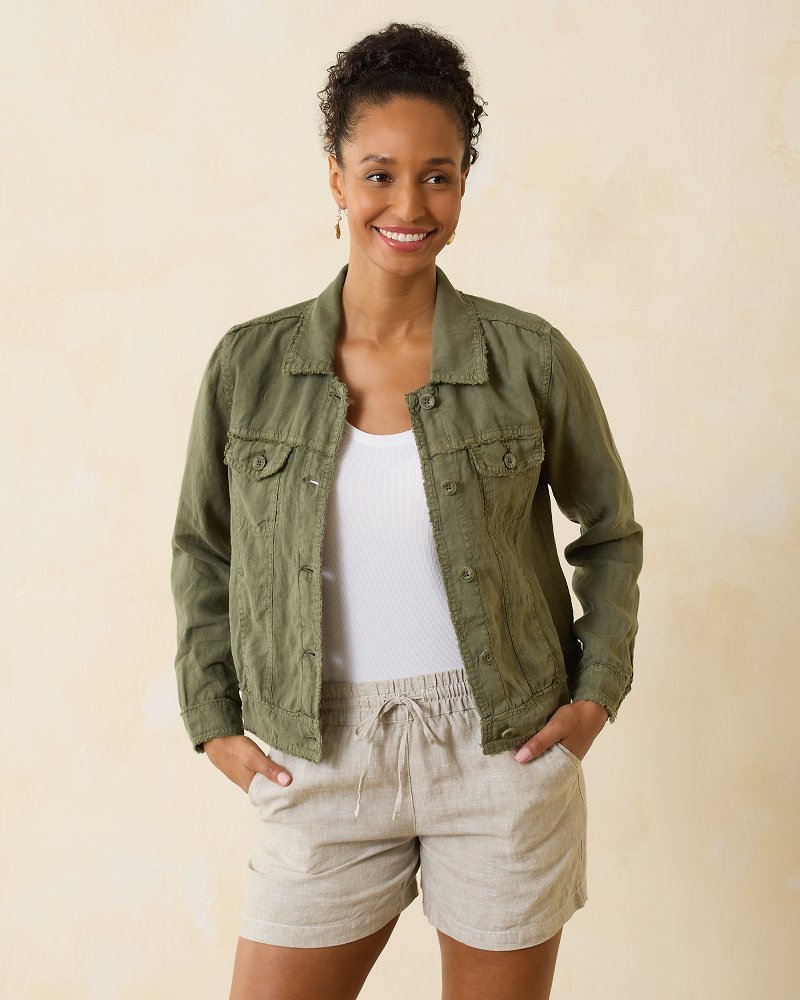 Two Palms Linen Raw-Edge Jacket