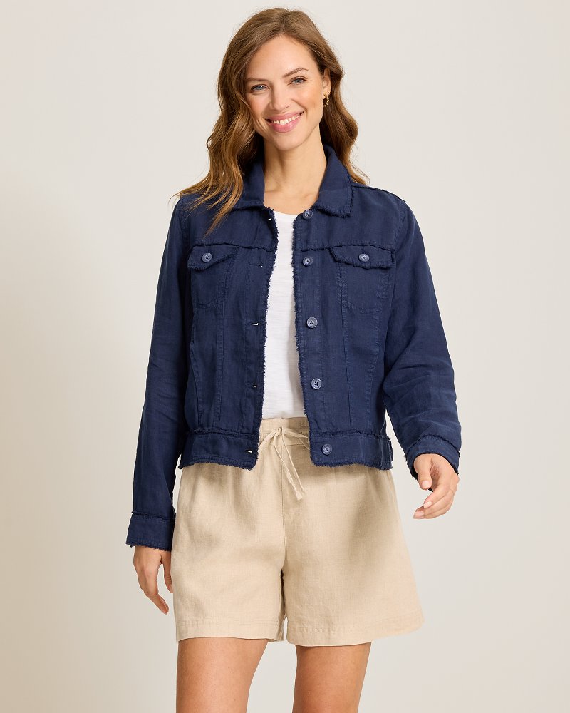 Two Palms Linen Raw-Edge Jacket