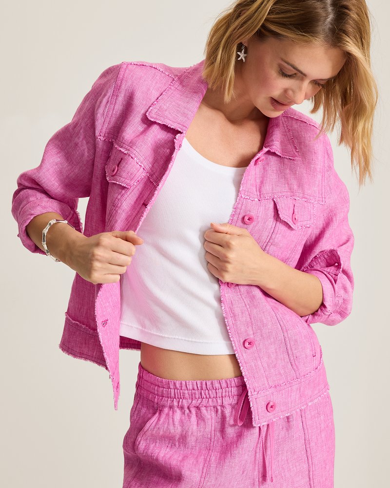 Two Palms Linen Raw-Edge Jacket
