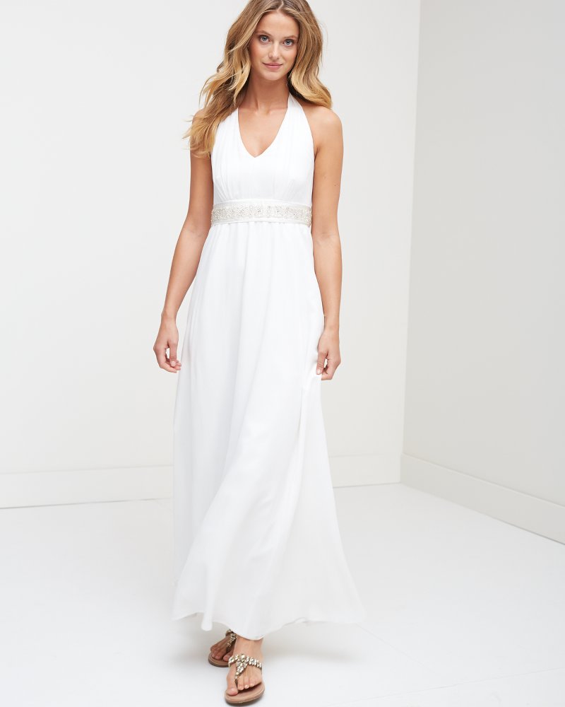 Deep-V Halter Silk Wedding Dress