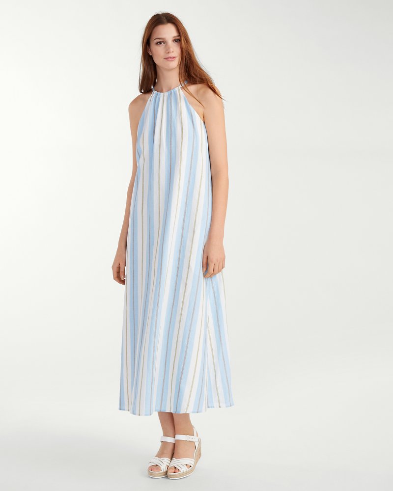 fitted lace wedding dress Chrissy Striped Halter Maxi Dress | Women's Clothing main image 0