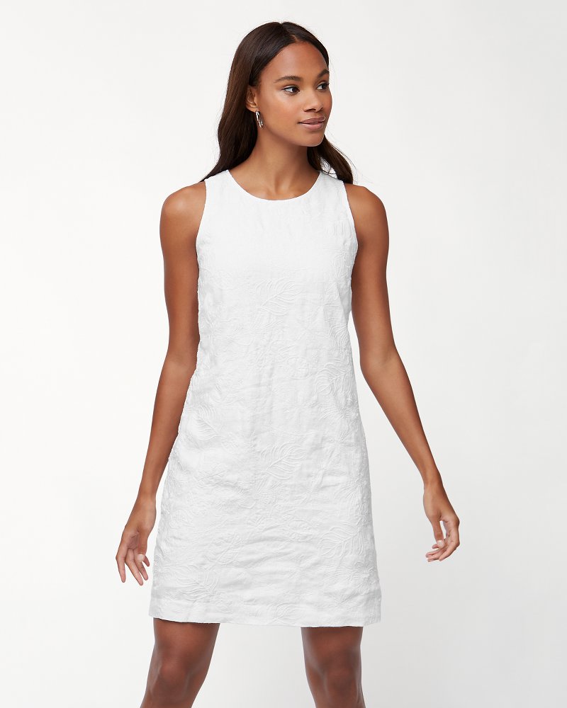 white linen shift dress