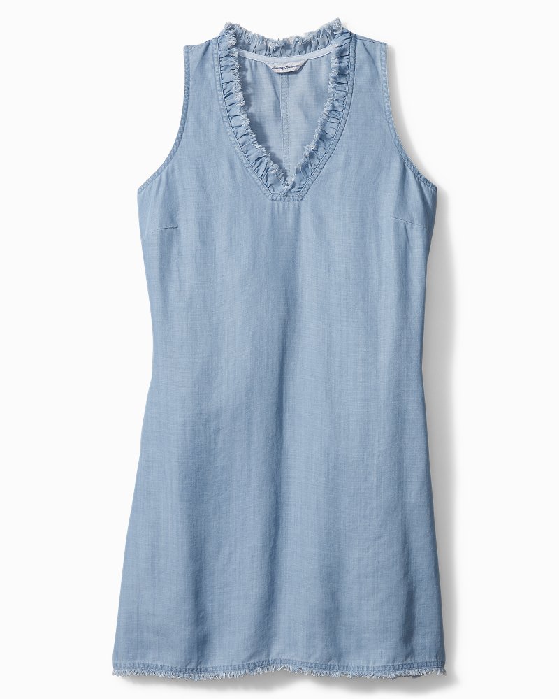 chambray ruffle shift dress