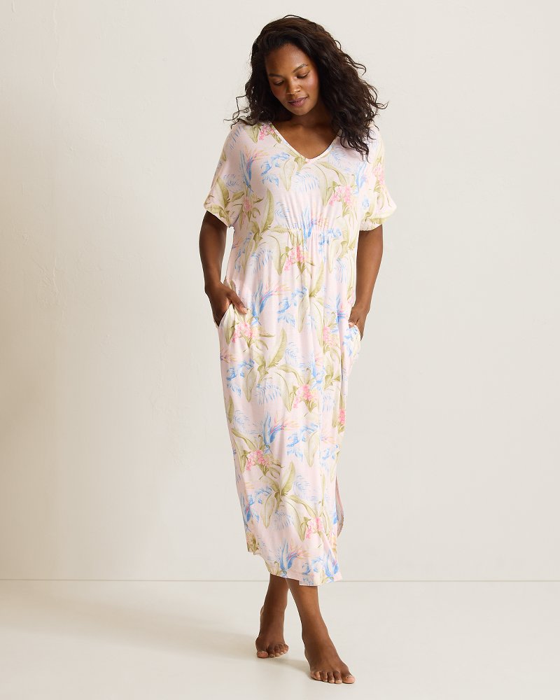 Jersey Short-Sleeve Maxi Caftan