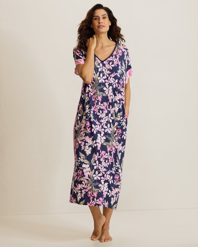 Jersey Short-Sleeve Maxi Sleep Caftan