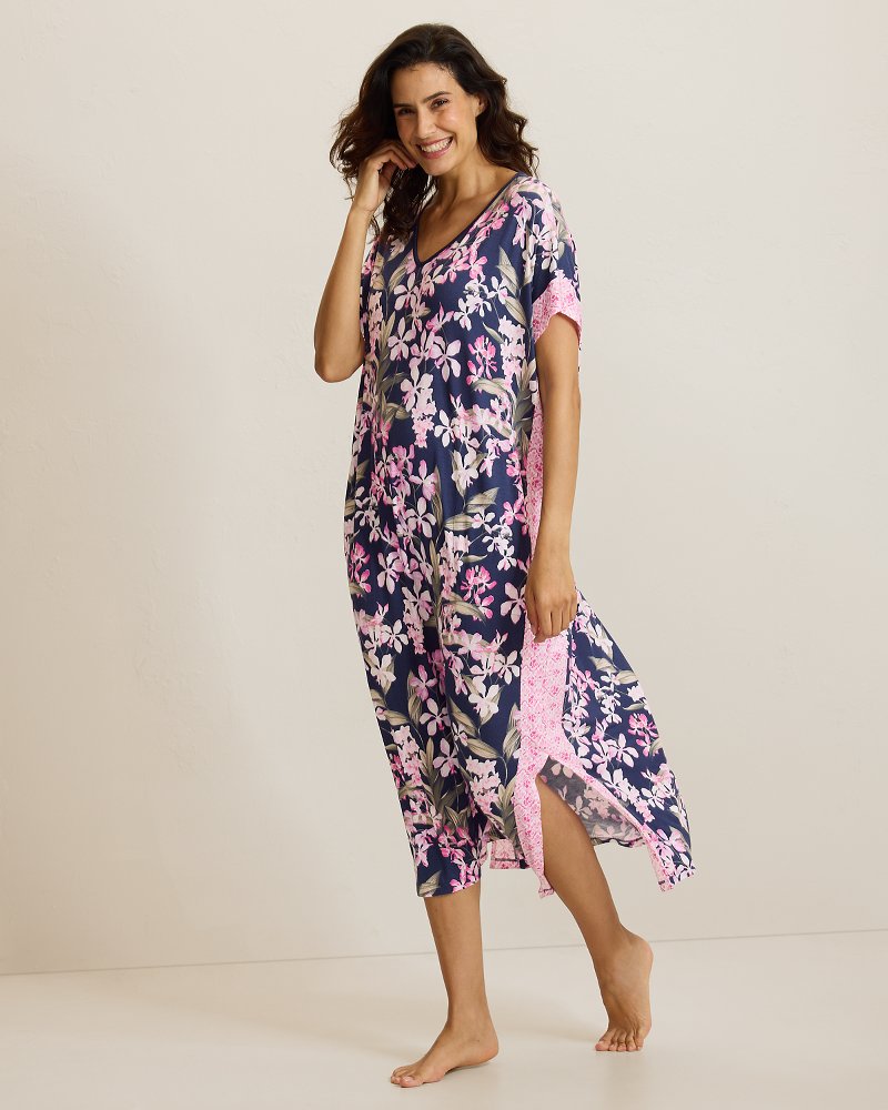 Jersey Short-Sleeve Maxi Sleep Caftan