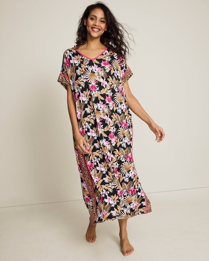 Jersey Short-Sleeve Maxi Sleep Caftan