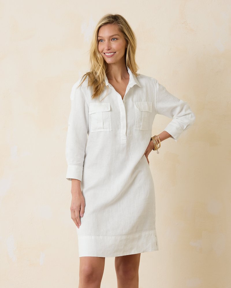 Women s Two Palms Linen Safari Dress in White Tommy Bahama