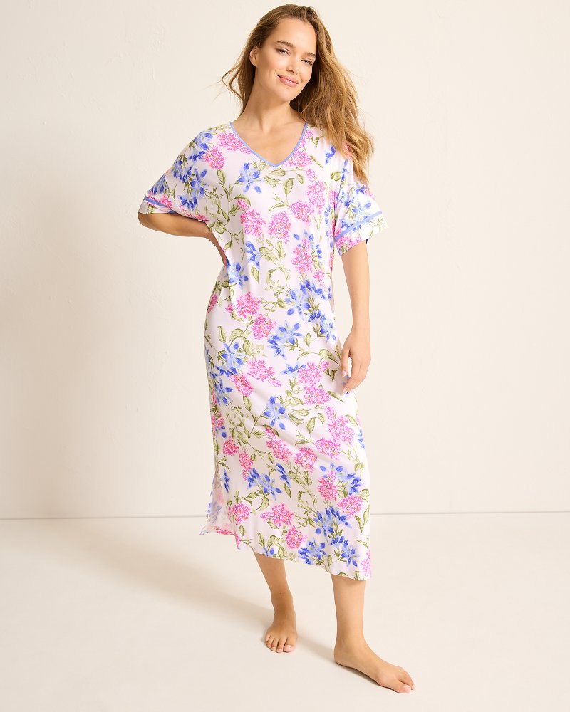 Jersey Short-Sleeve Maxi Sleep Caftan