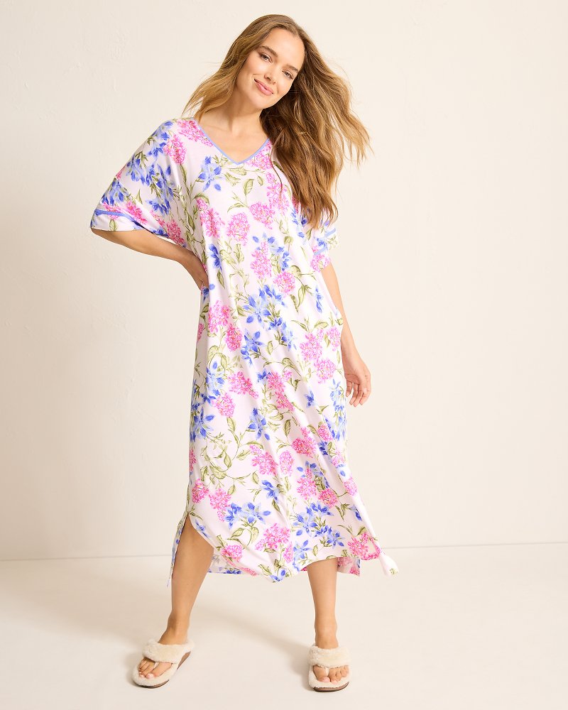 Jersey Short-Sleeve Maxi Sleep Caftan