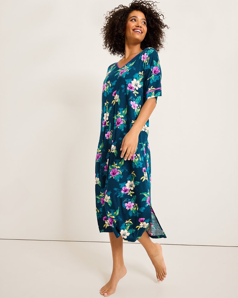 Jersey Short-Sleeve Maxi Sleep Caftan