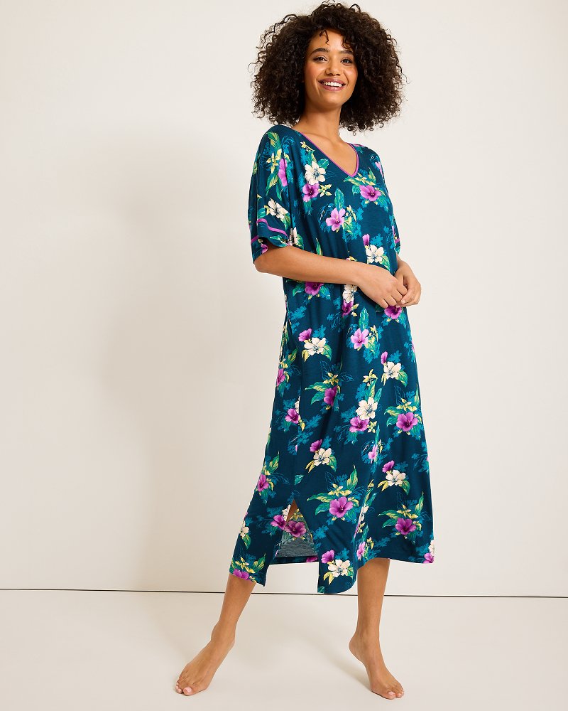 Jersey Short-Sleeve Maxi Sleep Caftan