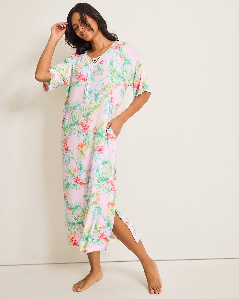 Jersey Short-Sleeve Maxi Sleep Caftan