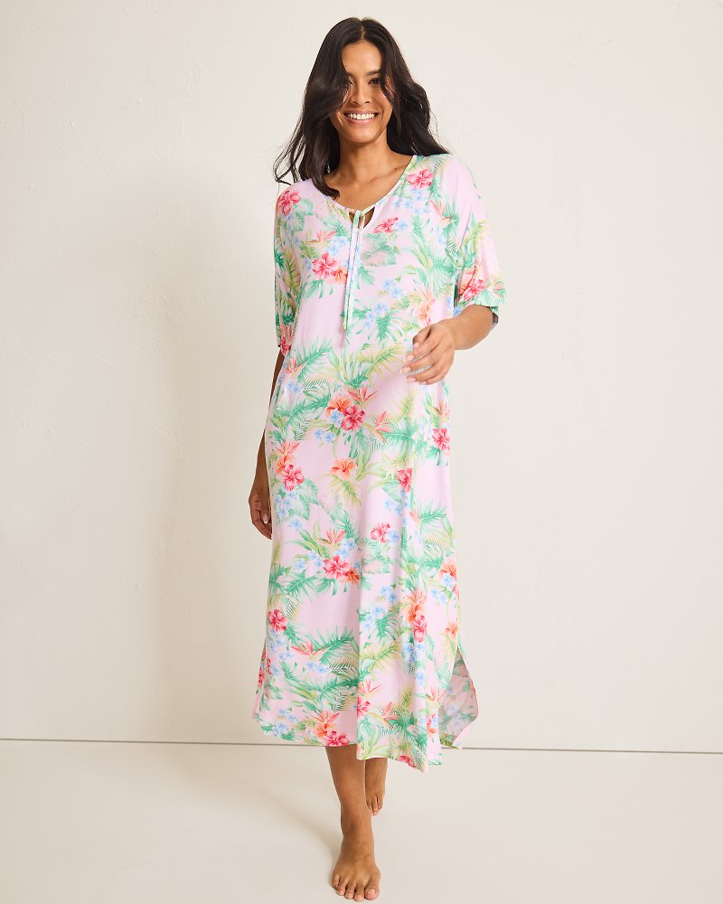 Jersey Short-Sleeve Maxi Sleep Caftan