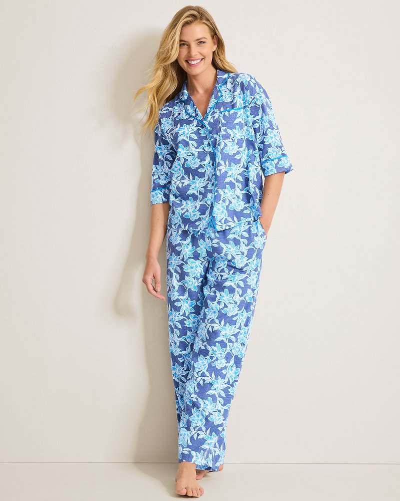 Woven Sateen 3/4-Sleeve Top & Pants Pajama Set