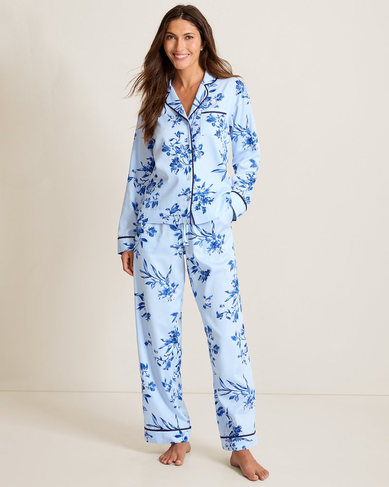 Woven Sateen Long-Sleeve Top & Pants Pajama Set
