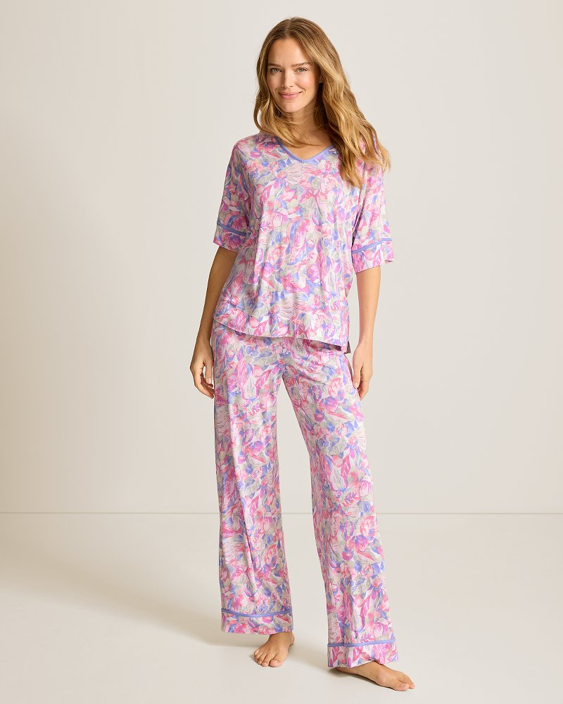 Jersey 3/4-Sleeve Top & Pants Pajama Set
