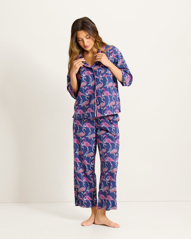 Lawn 3/4-Sleeve Top & Cropped Pants Pajama Set