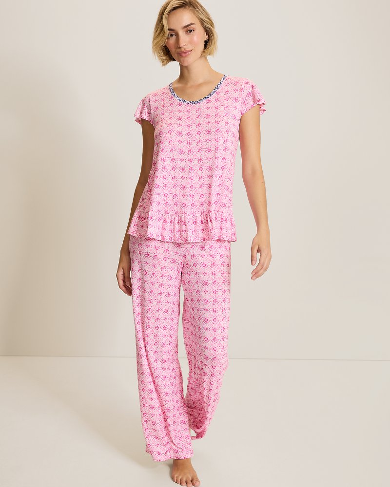 Jersey V-Neck Top & Cropped Pants Pajama Set