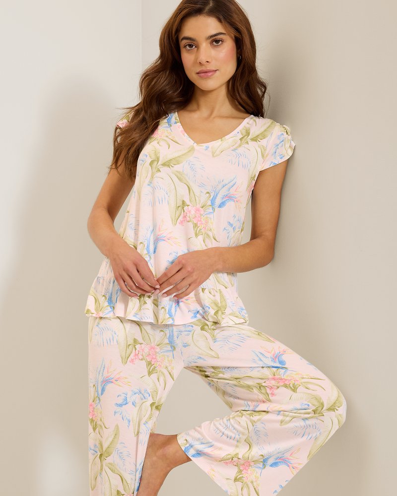 Jersey V-Neck Top & Cropped Pants Pajama Set