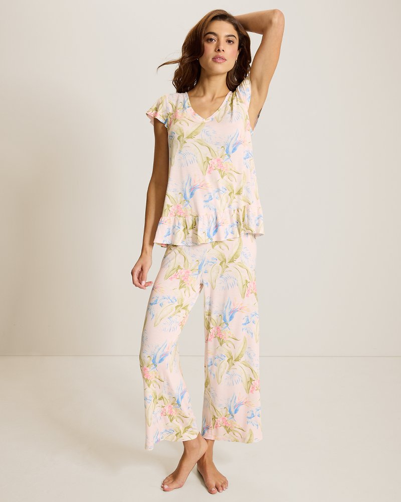 Jersey V-Neck Top & Cropped Pants Pajama Set