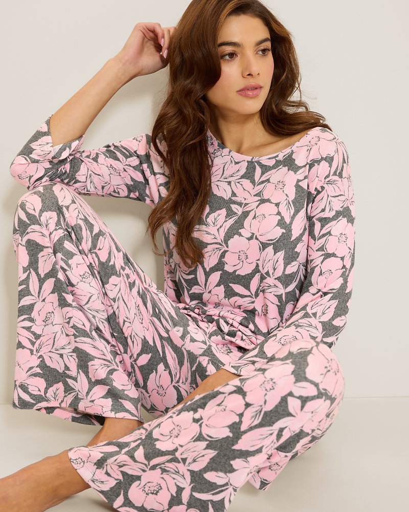 Knit 3/4-Sleeve Top & Pants Pajama Set