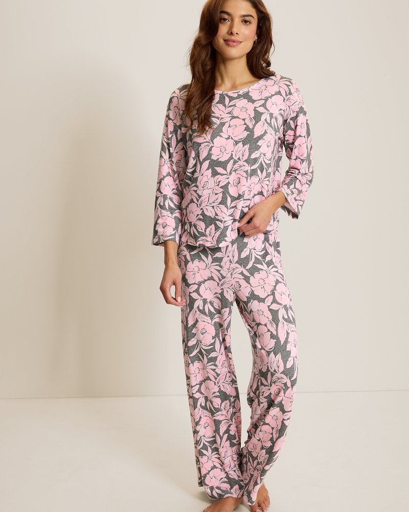 Knit 3/4-Sleeve Top & Pants Pajama Set