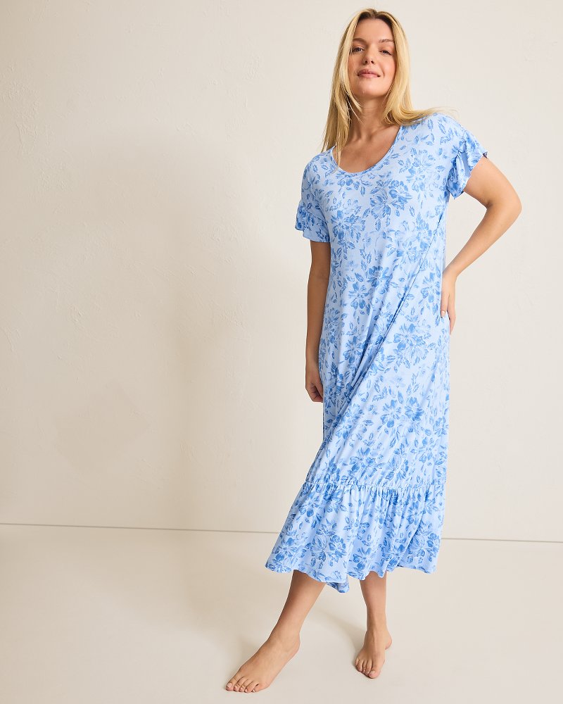 Jersey Short-Sleeve Maxi Sleep Dress