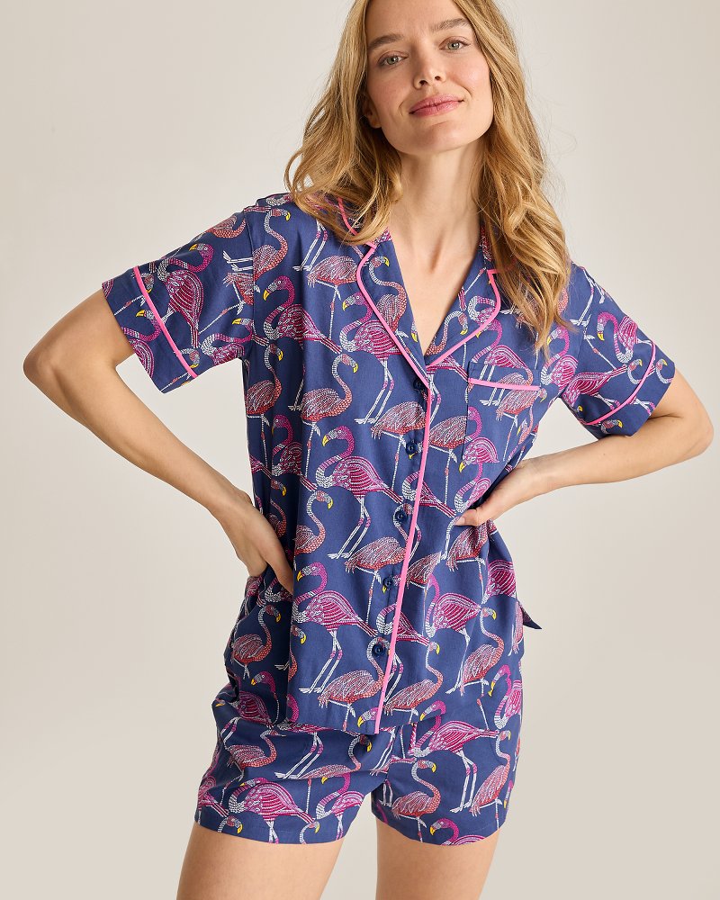 Lawn Short-Sleeve Top & Boxers Pajama Set