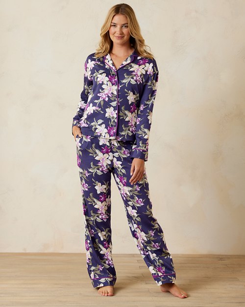 Long-Sleeve Woven Button-Down Pajama Set