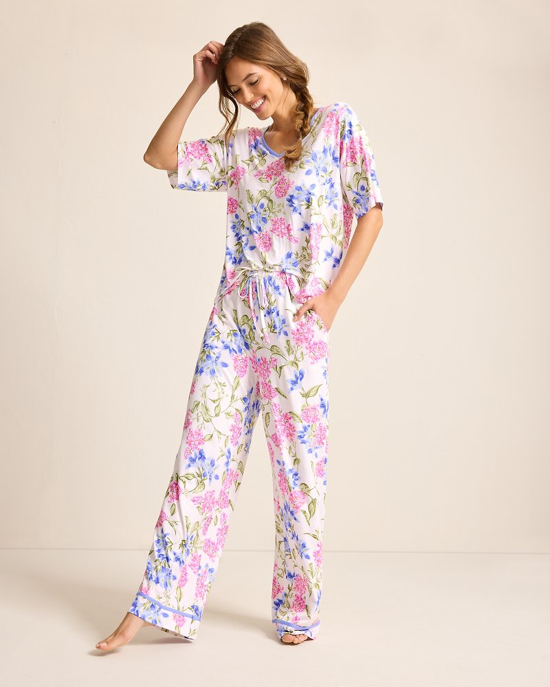 Jersey V Neck Top Pants Pajama Set