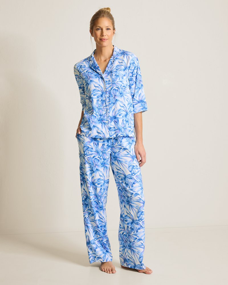 Woven Sateen 3/4-Sleeve Top & Pants Pajama Set