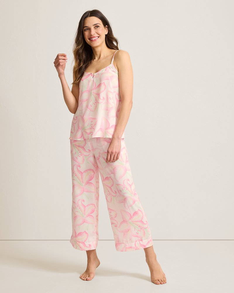 Woven Satin Tank Top & Cropped Pants Pajama Set