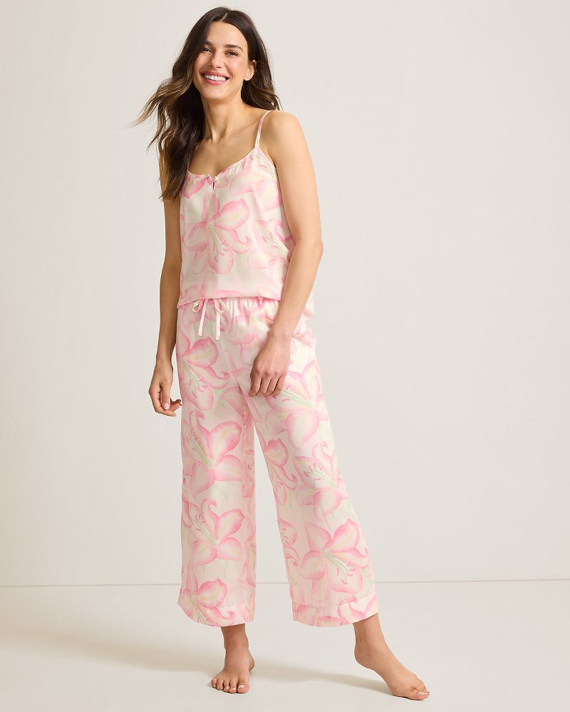 Woven Satin Tank Top & Cropped Pants Pajama Set