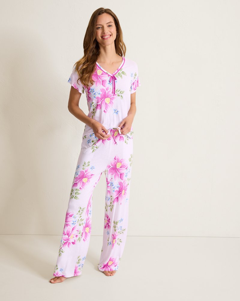 Printed Short-Sleeve Shirt and Pants Pajama Set