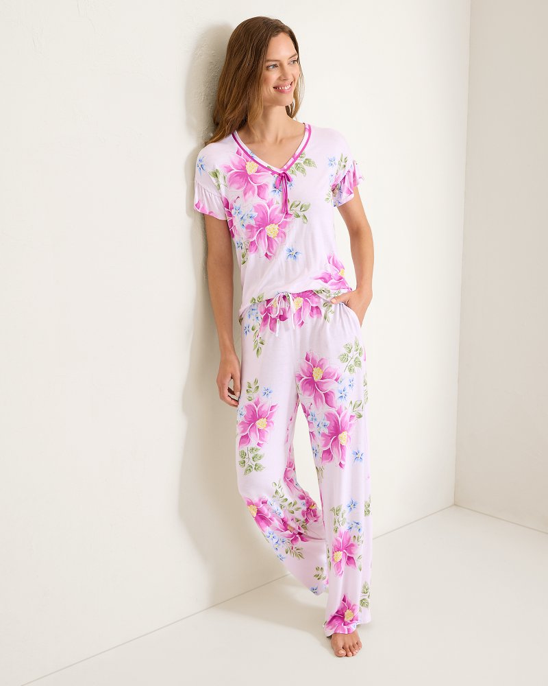 Printed Short-Sleeve Shirt and Pants Pajama Set