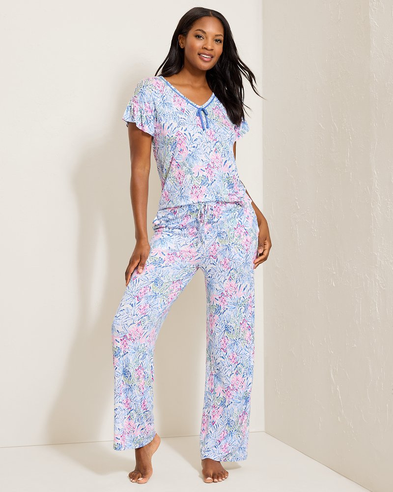 Printed Short-Sleeve Shirt and Pants Pajama Set