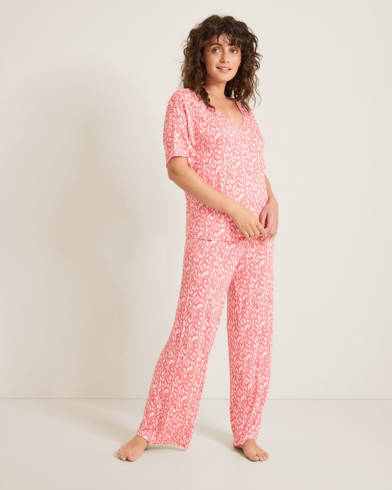 Jersey Short-Sleeve Top & Pants Printed Pajama Set