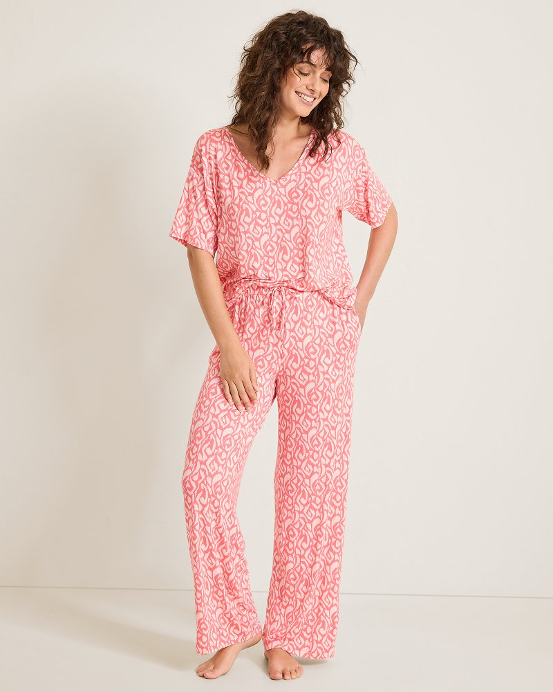 Jersey Short-Sleeve Top & Pants Printed Pajama Set