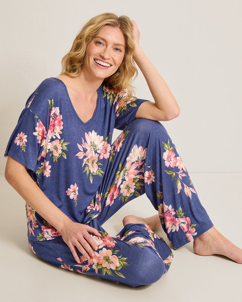 Jersey Short-Sleeve Top & Pants Printed Pajama Set
