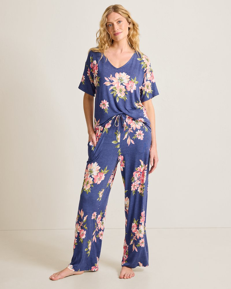 Jersey Short-Sleeve Top & Pants Printed Pajama Set