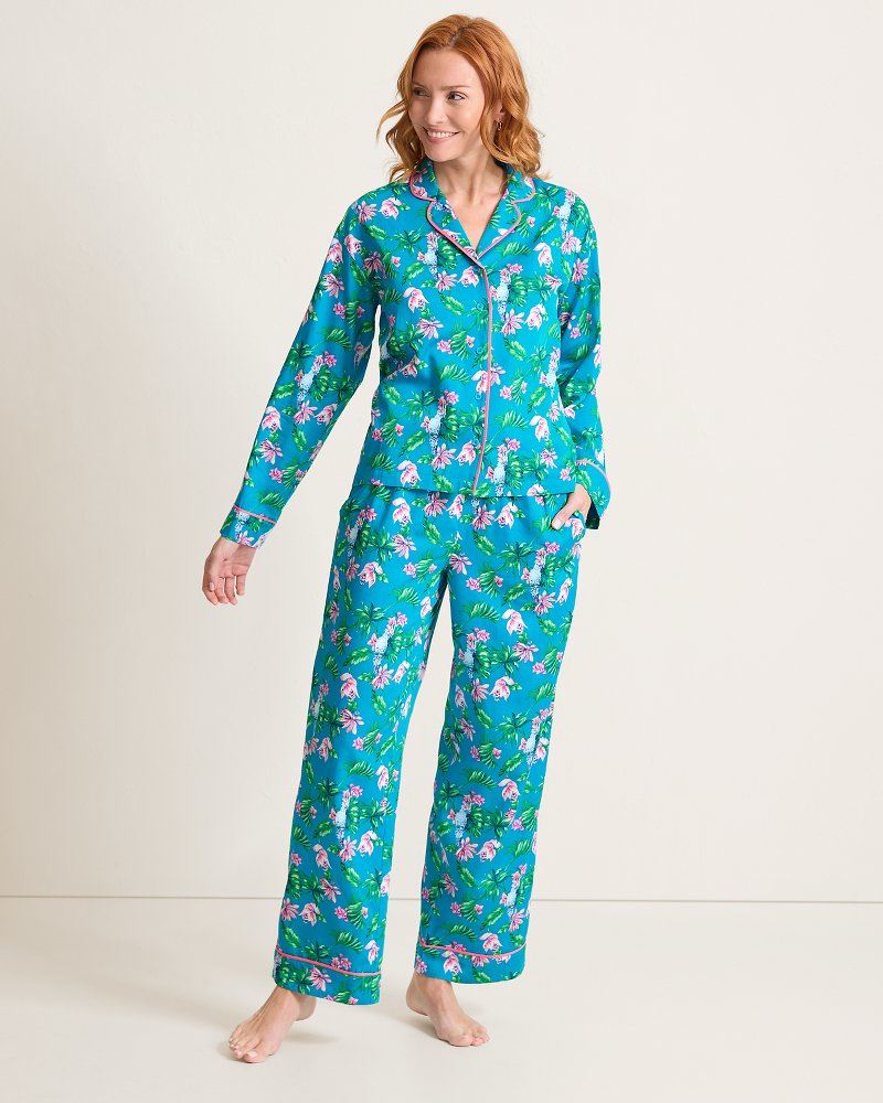 Woven Sateen Long-Sleeve Shirt & Pants Pajama Set