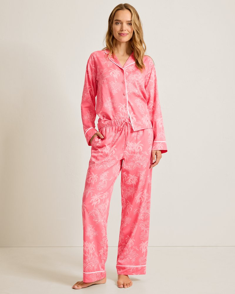 Woven Sateen Long-Sleeve Shirt & Pants Pajama Set