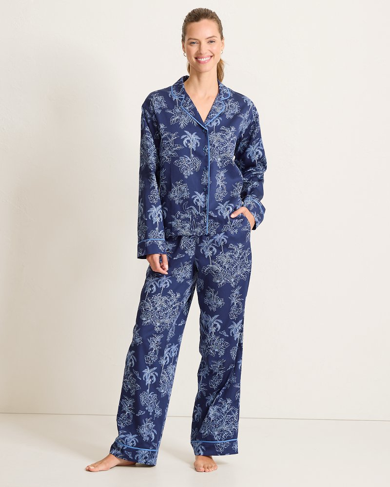Woven Sateen Long-Sleeve Shirt & Pants Pajama Set