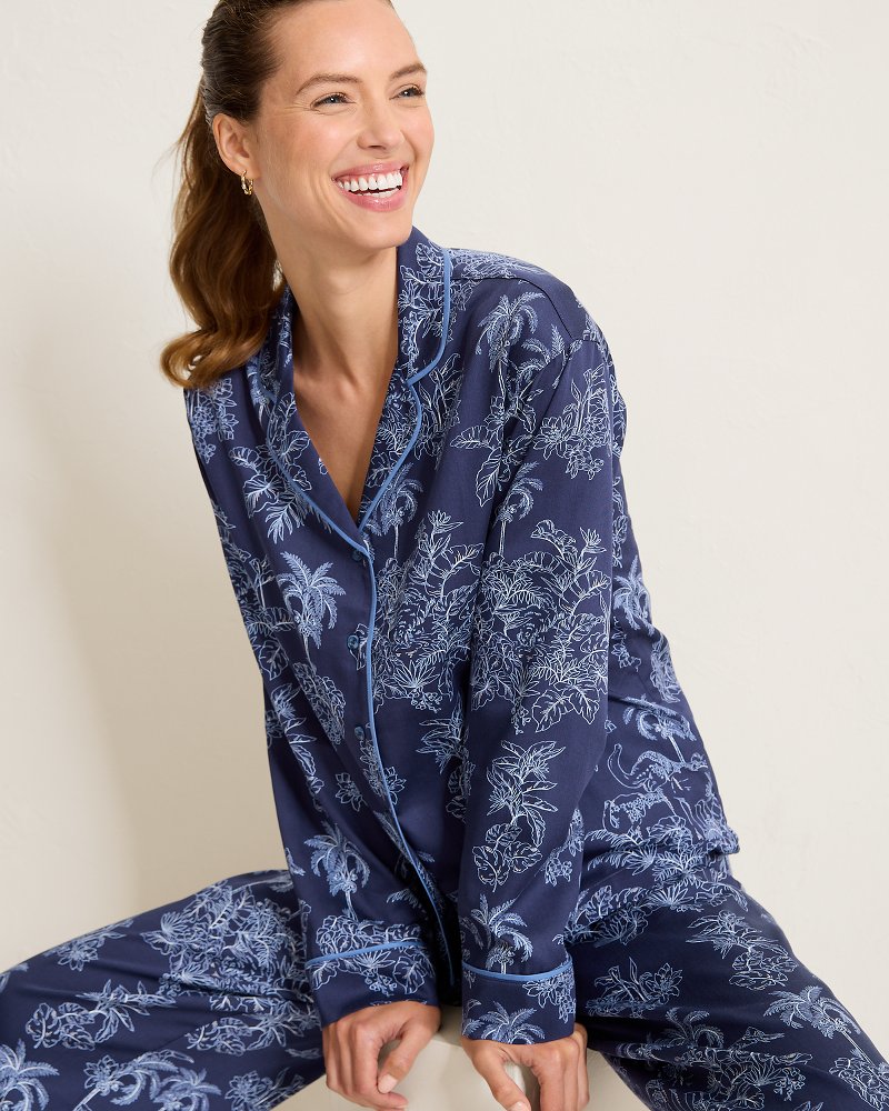 Woven Sateen Long-Sleeve Shirt & Pants Pajama Set