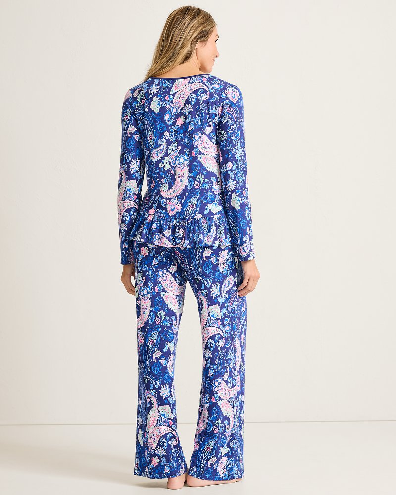 Jersey Long-Sleeve Crew Top & Pants Pajama Set