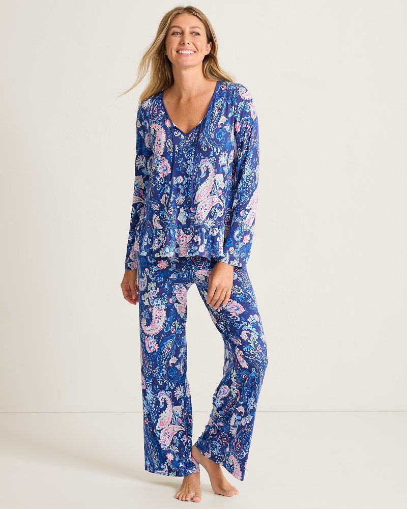 Jersey Long-Sleeve Crew Top & Pants Pajama Set
