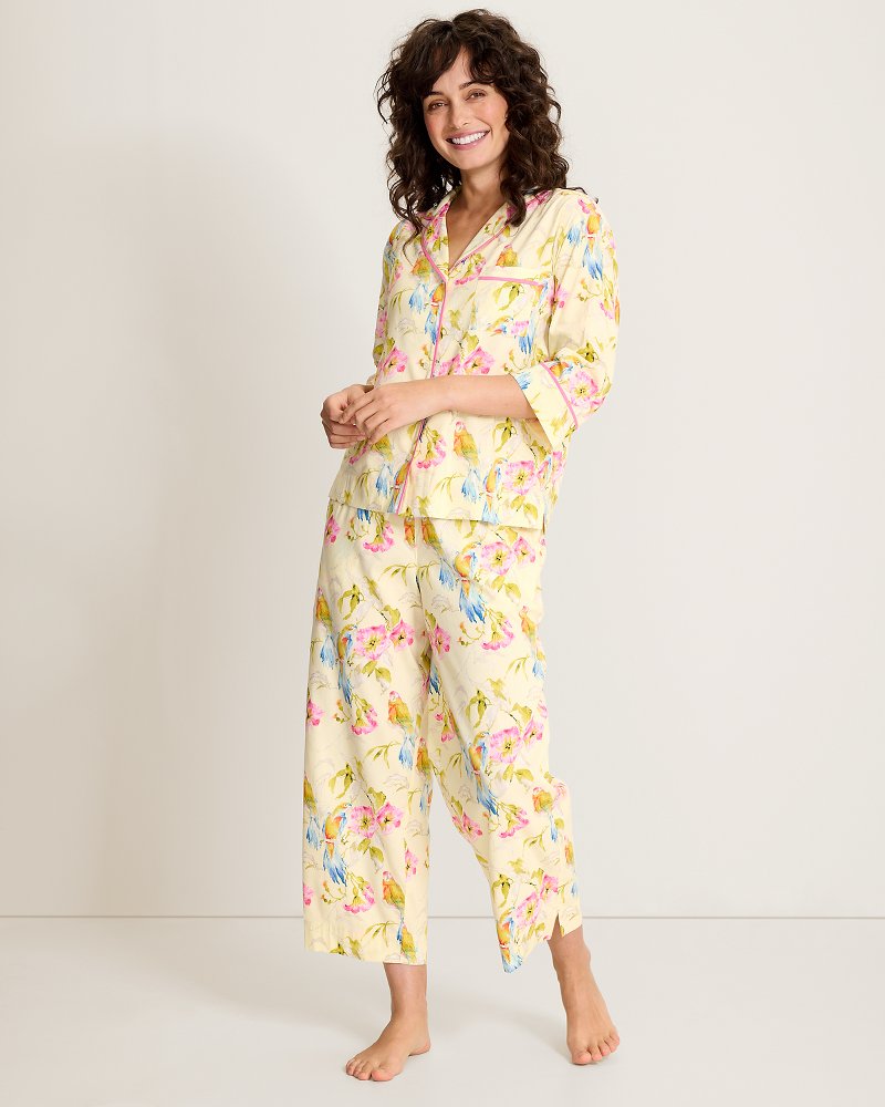 Lawn 3/4-Sleeve Top & Cropped Pants Pajama Set