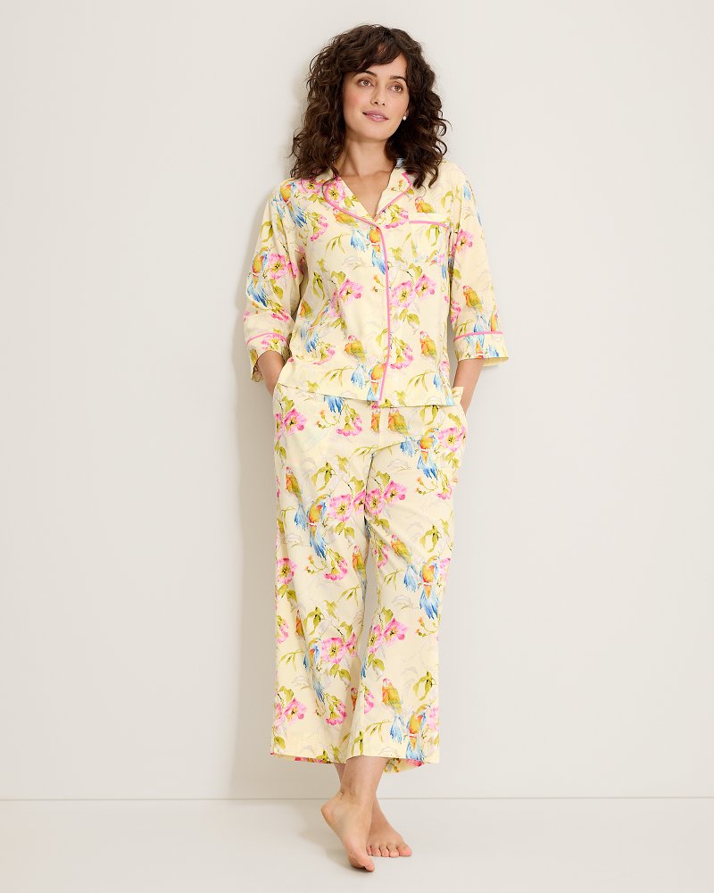 Lawn 3/4-Sleeve Top & Cropped Pants Pajama Set